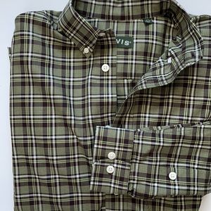NWOT Orvis Mens wrinkle-free dress shirt green, brown, cream Medium Tall